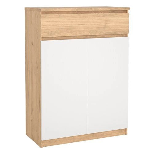 Tvilum Naia Mobiletto Porta Scarpe con 2 Ante e 1 Cassetto Bianco con Decorazione Rovere Hickory Jackson