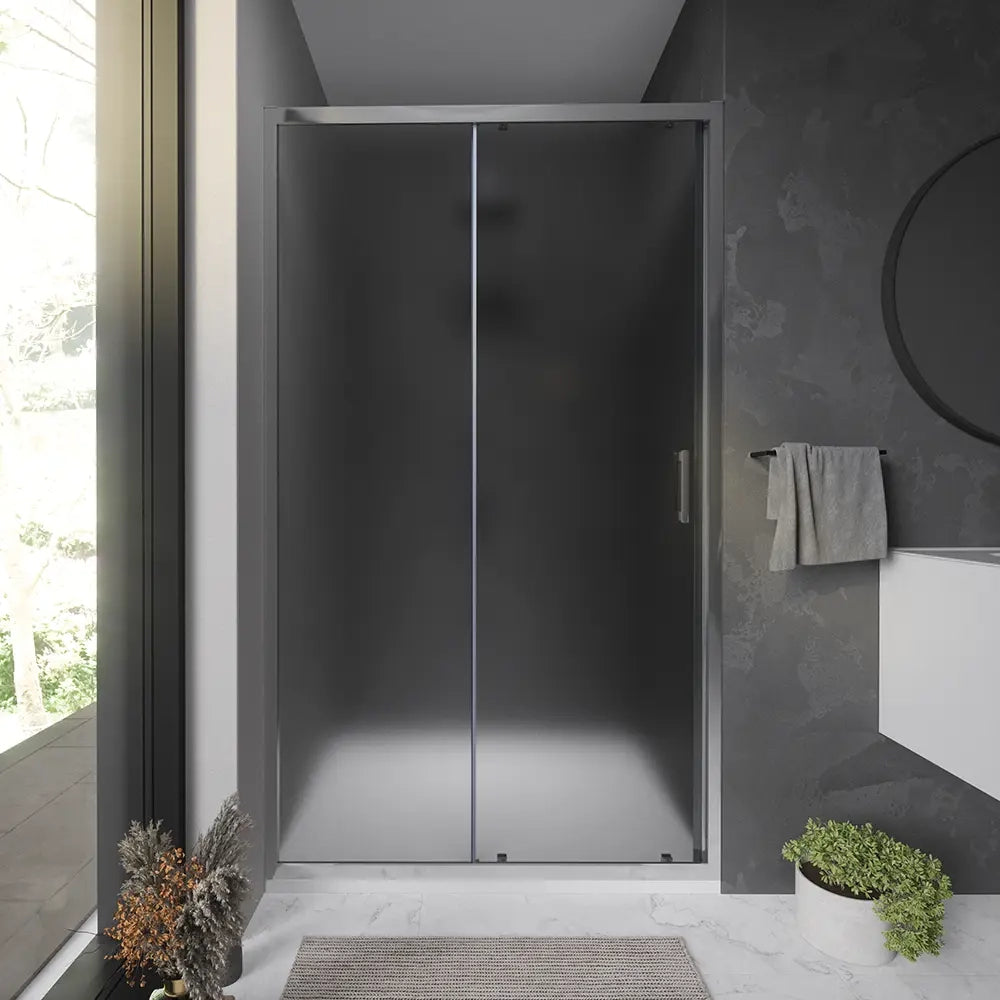 Nicchia doccia 115 cm reversibile apertura scorrevole profili cromati vetro 6 mm opaco h 198 | Tahiti