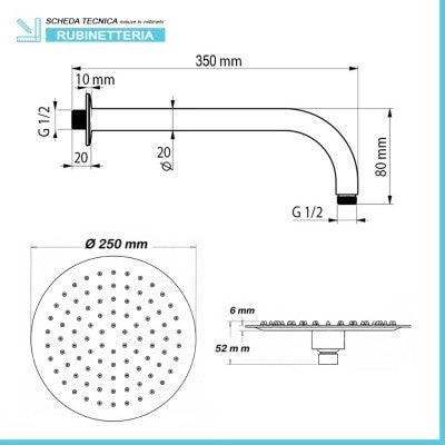 Set doccia incasso Cristallo con soffione inox 25 cm e kit doccia