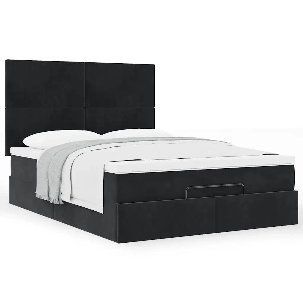 Struttura Letto Pouf con Materassi Nero 140x200 cm in Velluto 3313405