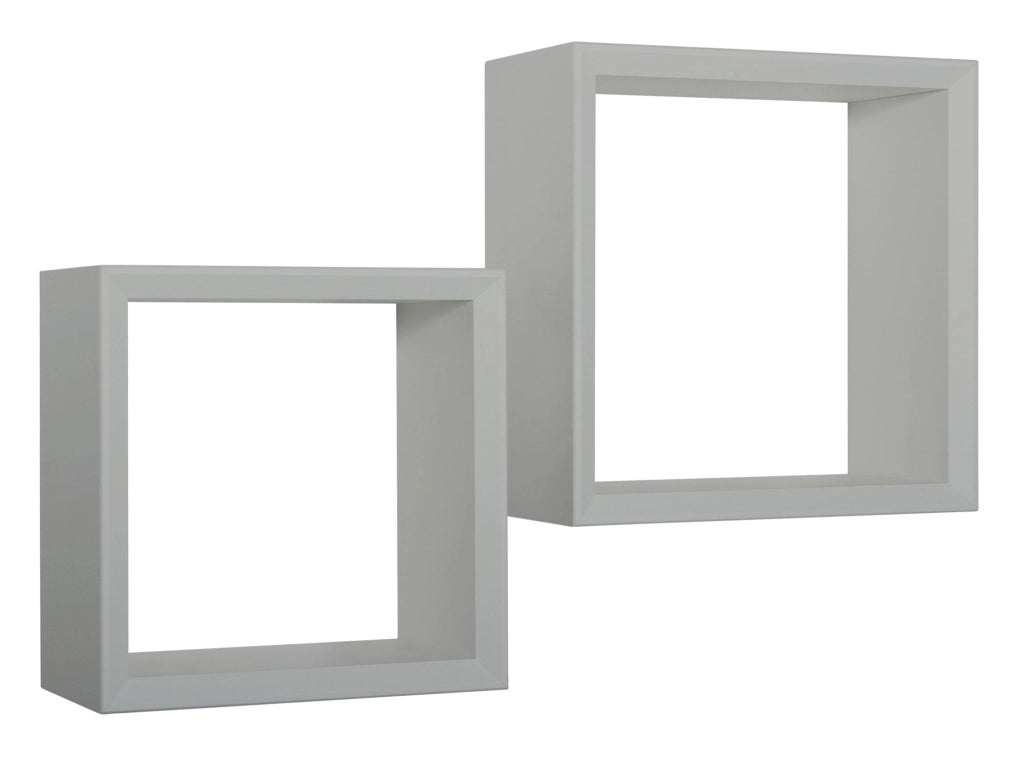 Set 2 Mensole Cubo da Parete Quadrato in Fibra di Legno Ginevra Grigio Sasso