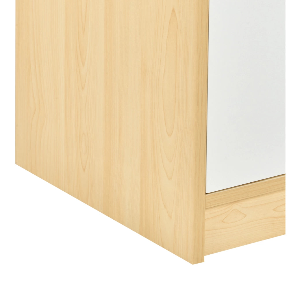 Armadietto contenitore Armadietto in particelle di legno bianco marrone chiaro con 3 ripiani e 2 porte per l'ufficio moderno.