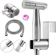 Douchiera bidet per WC con doppia modalità di getto - jet stream - rubinetto con dispensatore a manovella - attacco e gancio - supporto a parete - accessorio per WC in acciaio inossidabile