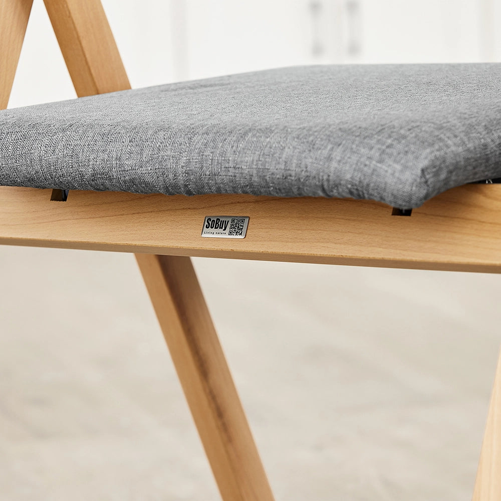 SoBuy Sedia Pieghevole in Legno con Cuscino – Sedie Giardino Pieghevoli e Sedie Impilabili da Interno, Sedia da Giardino Pieghevole per Ufficio Ospiti, Cucina o Balcone, Colore Grigio FST98-HG