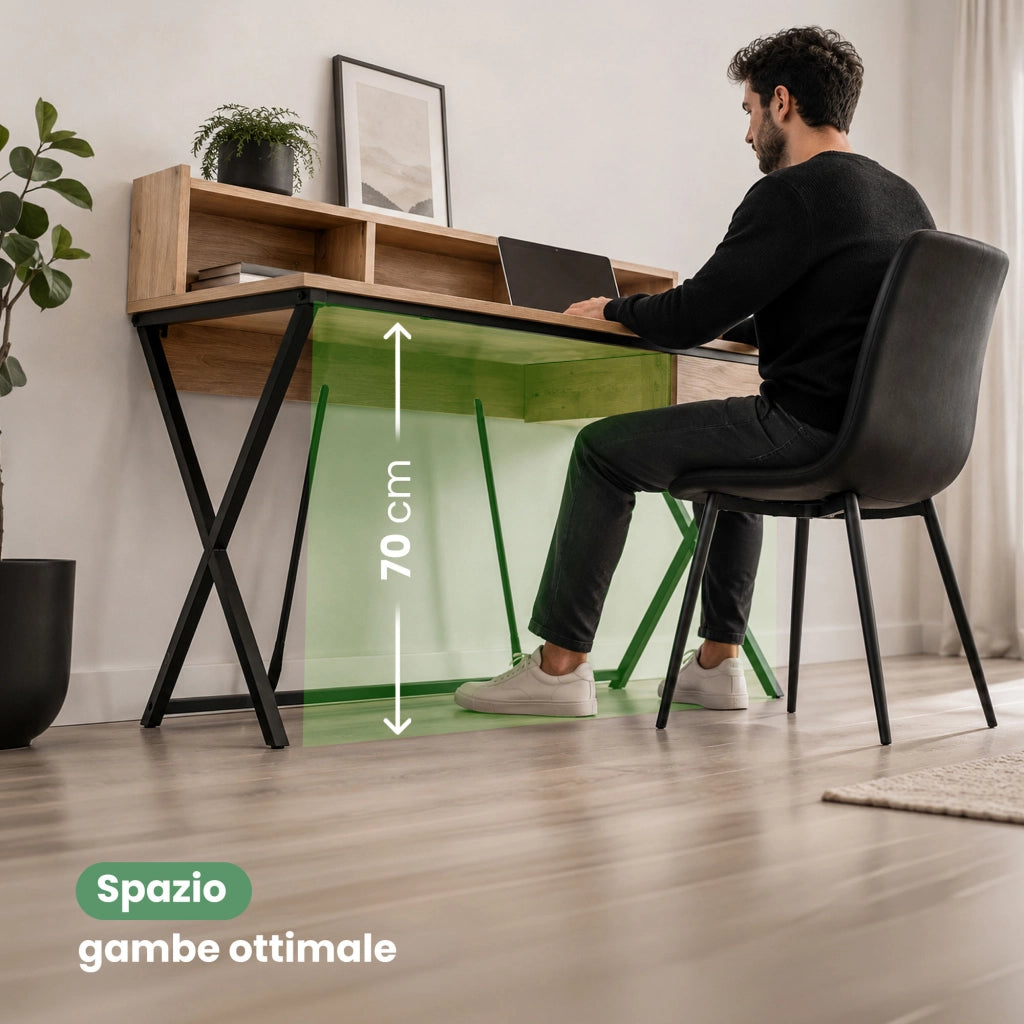 Scrivania PC industriale Rovere Artisan FLEXO 100 cm 1 cassetto 1 ripiano gambe nere