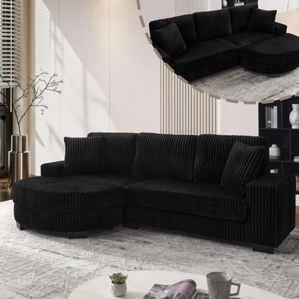Divano angolare modulare L con pouf ovale spostabile; 256;5 x 133;5 x 89 cm; nero