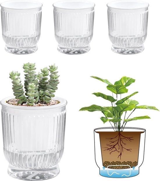 4 pezzi di vaso autoirrigante 10,2 cm per piante da appartamento, fiori africani, vasi di plastica per tutte le piante da appartamento, fiori, viola