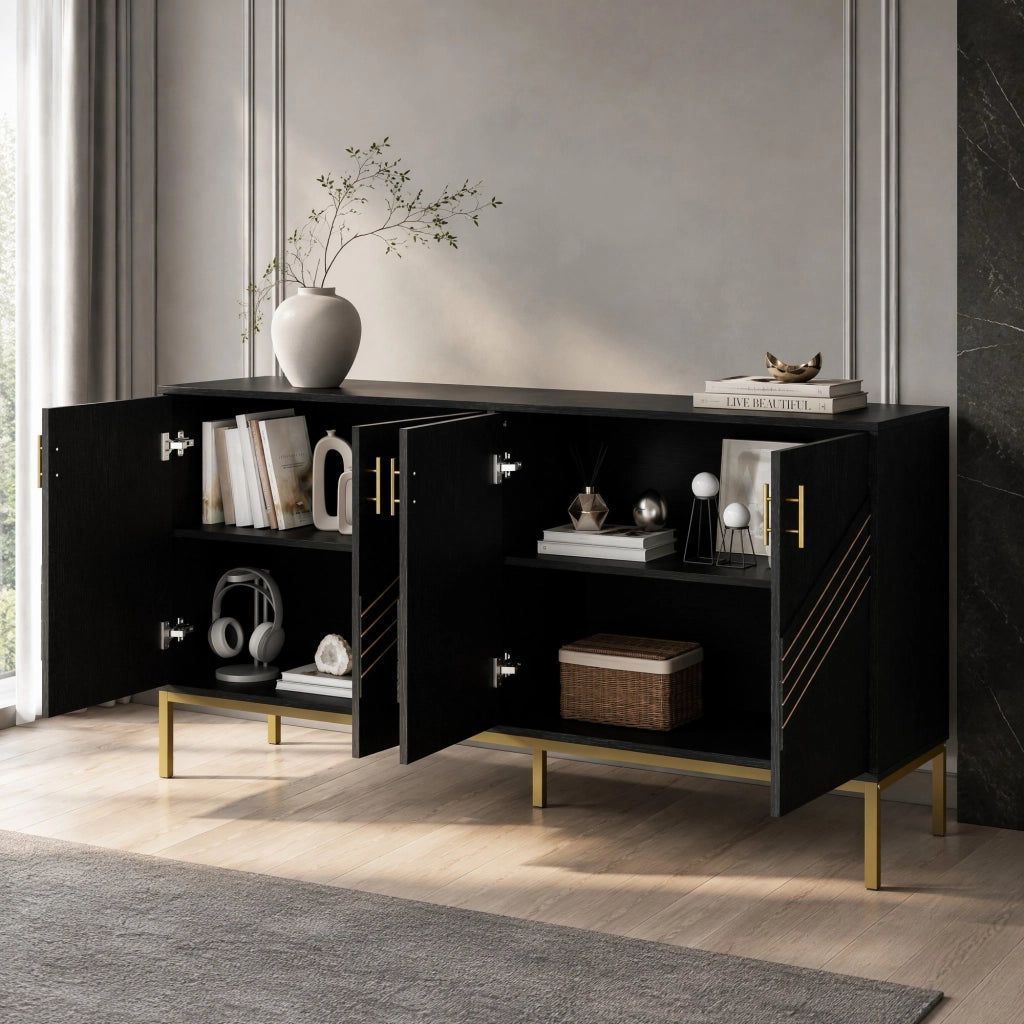 SIDEBOARD a 4 ante 160x40x80,5 cm MDF Nero e venatura legno