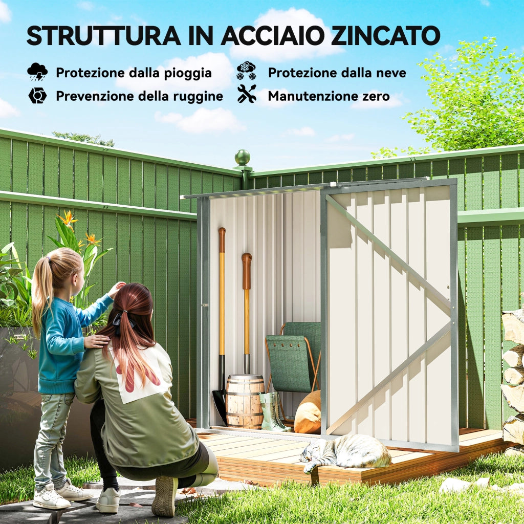 Casetta Box da Giardino Porta Attrezzi 100x104x160 cm con Porta a Battente in Acciaio Galvanizzato Argento