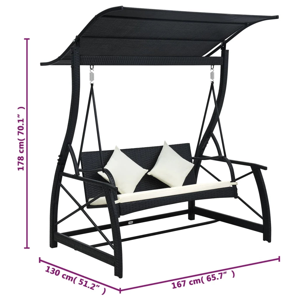 Dondolo da Giardino 3 Posti con Baldacchino in Polyrattan Nero cod mxl 60010