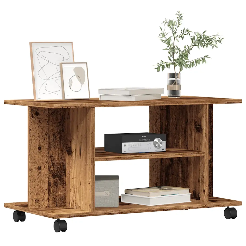 Mobile TV con Ruote Legno Antico 80x40x45 cm Legno Multistrato 855790
