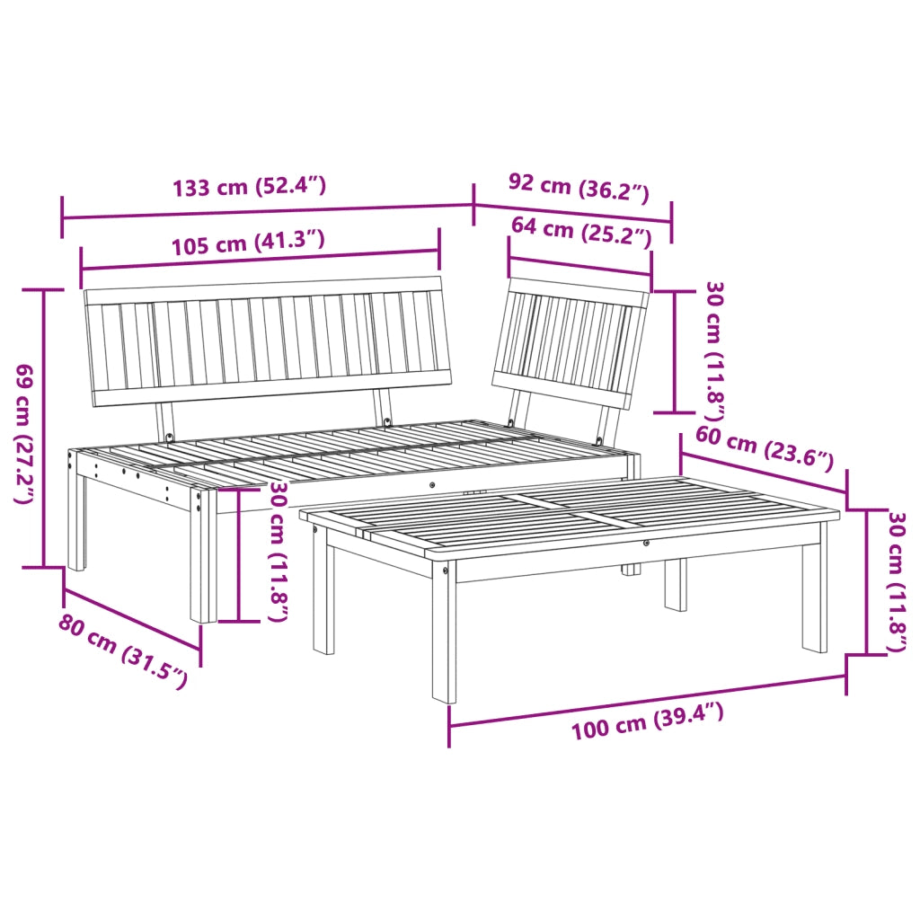 Salotto da Giardino-Set Divani Pallet da Giardino 2pz in Legno Massello di Acacia 233762