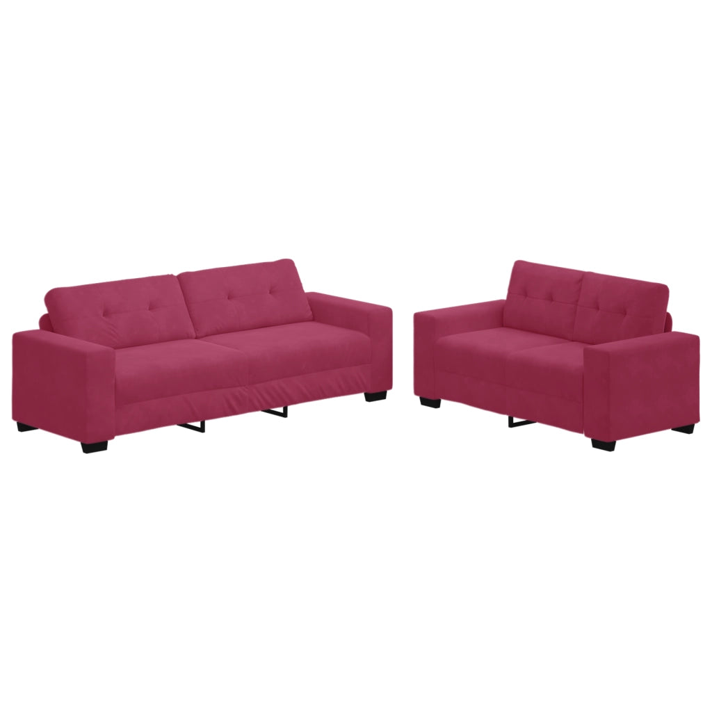 Set Divano a 2 Pezzi con Cuscini in Velluto Rosso Vino