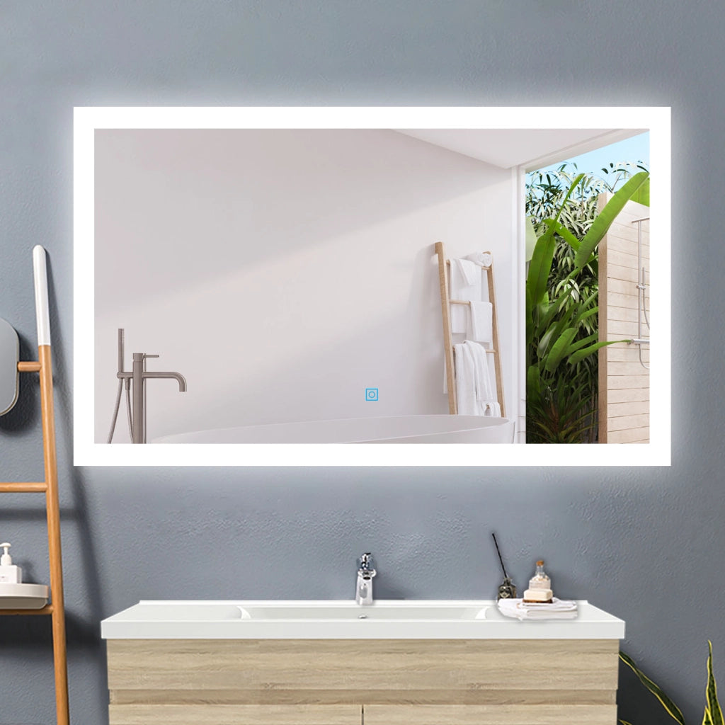 AICA Specchio da bagno a LED, Rettangolare 90 x 70 cm, Anti nebbia, Regolabile 3 LED di colore, Funzione Memoria