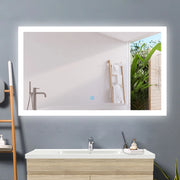 AICA Specchio da bagno a LED, Rettangolare 90 x 70 cm, Anti nebbia, Regolabile 3 LED di colore, Funzione Memoria