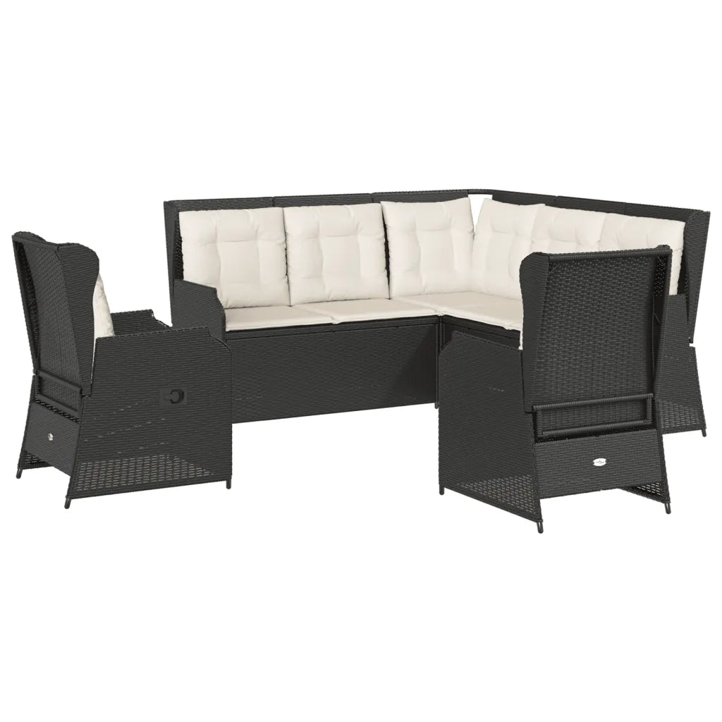 vidaXL Set Divani da Giardino 5 pz con Cuscini Nero in Polyrattan