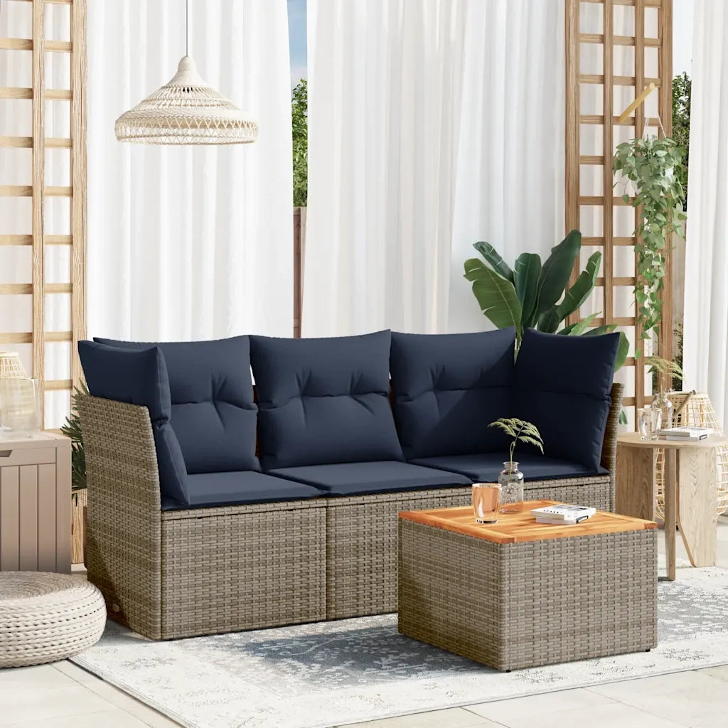 Set Divani da Giardino 4 pz con Cuscini Grigio in Polyrattan 3255802