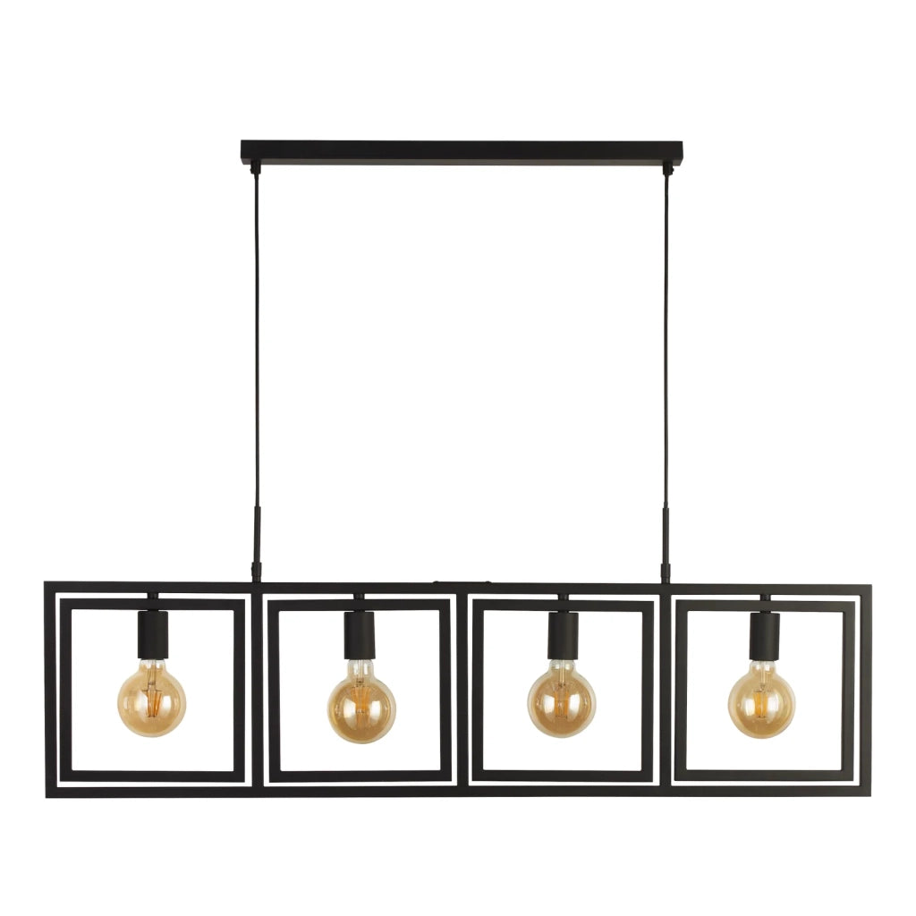 Lampadario Contemporaneo Plaza Acciaio Nero 4 Luci E27