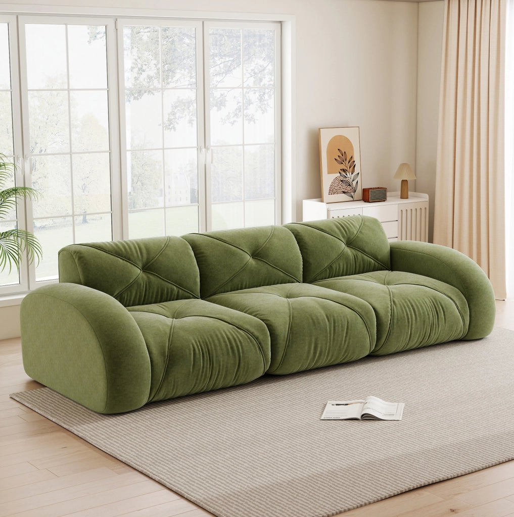 Divano modulare senza telaio in chenille verde