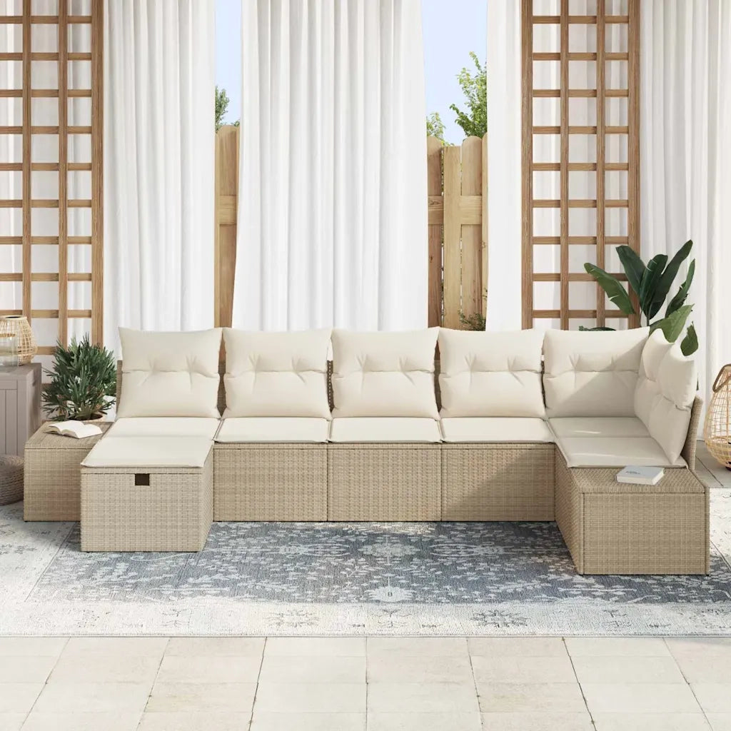 Set Divano da Giardino con cuscino 7 pcs Beige polyrattan 3359400