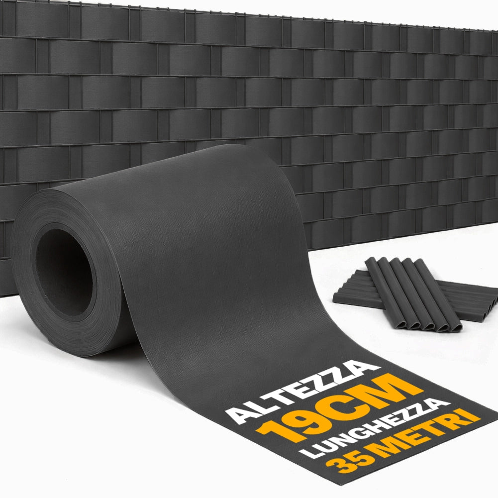 Telo Frangivista in Pvc 19cm x 35mt Oscurante Anti UV per Balcone Giardino Terrazzo Antracite