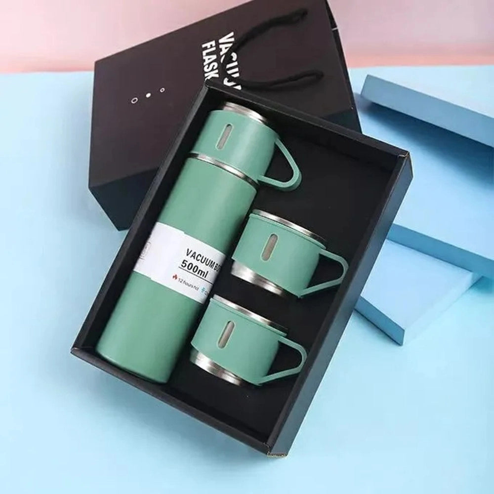 Trade Shop - Set Thermos In Acciaio Infrangibile A Doppia Parete Da 500 Ml Con 2 Tazze Termiche Regalo -