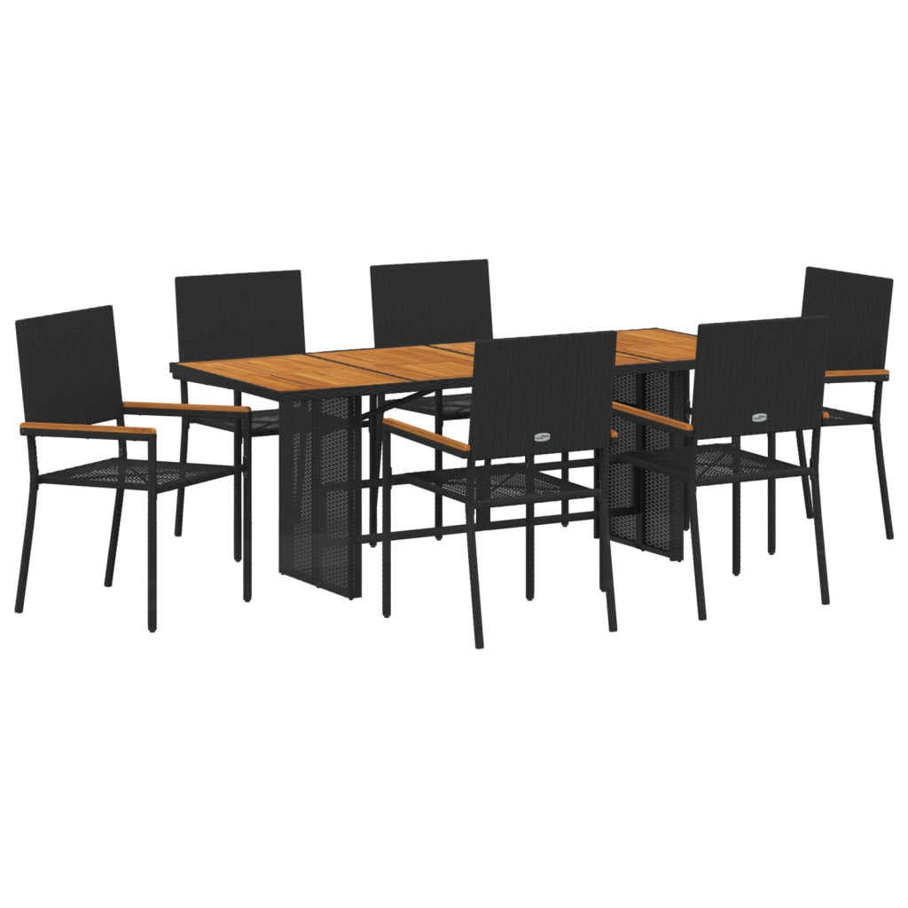 Set da pranzo per giardino  7 pezzi in polyrattan nero