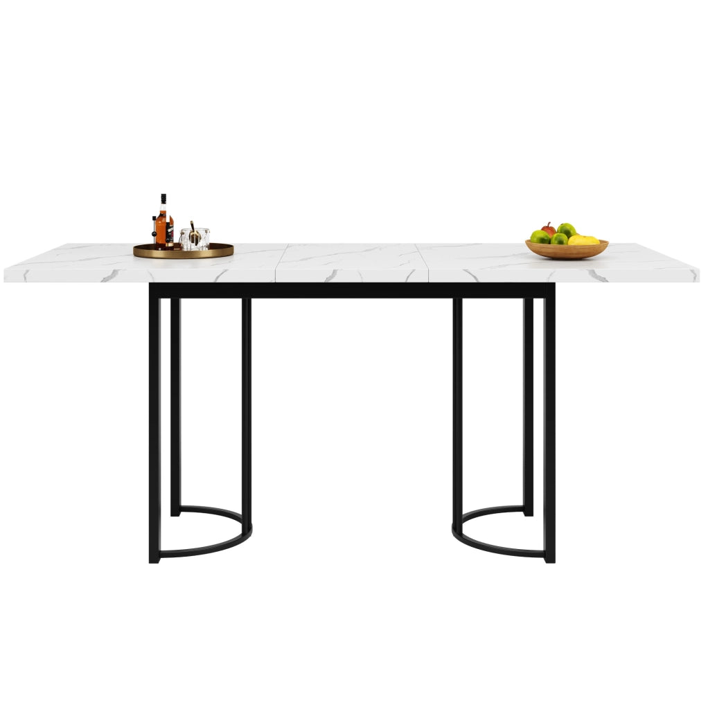 Set da pranzo 5 pezzi; tavolo allungabile 140x80x75.5 cm in MDF e metallo; nero e bianco