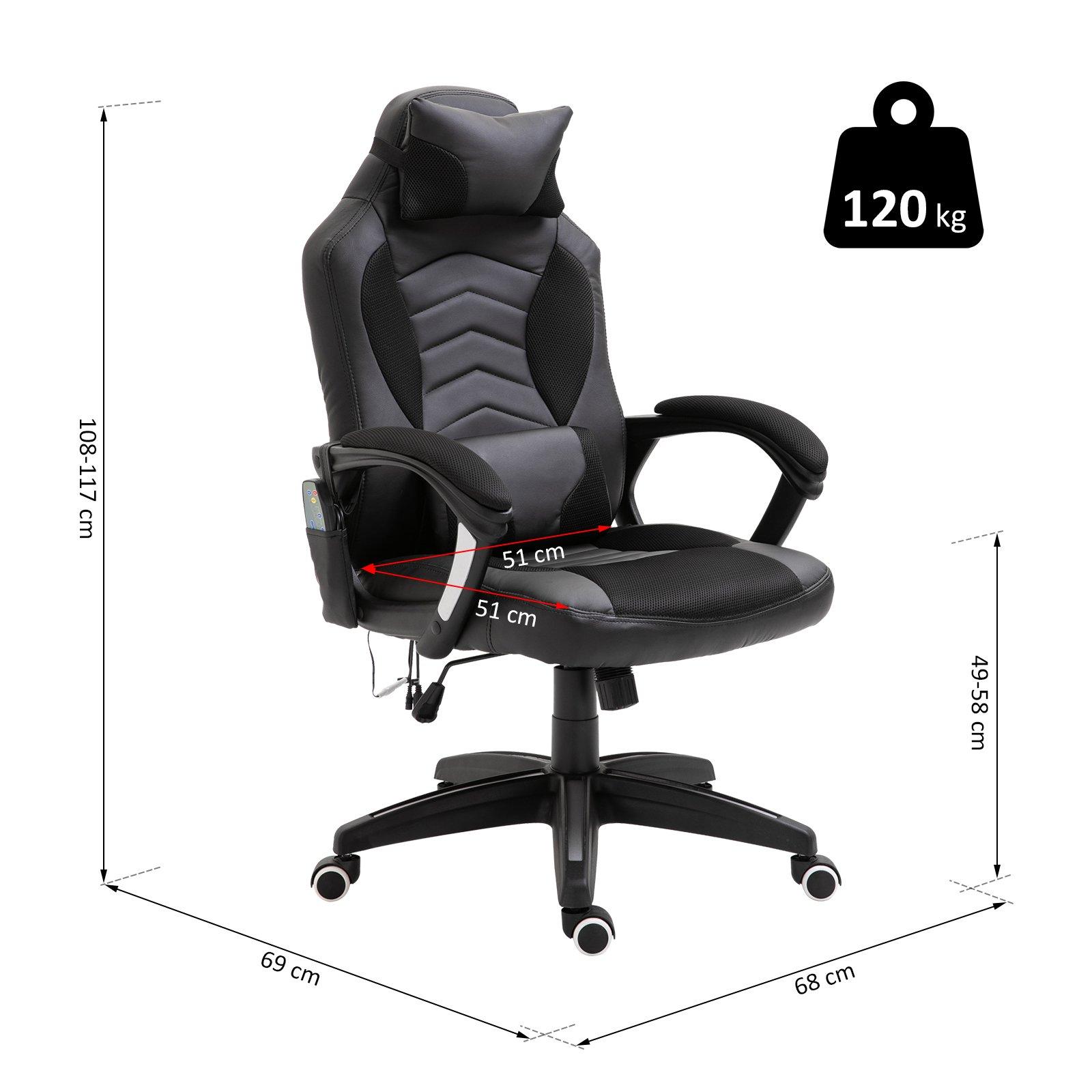 Sedia da Gaming Ergonomica Massaggiante Riscaldante in Similpelle  Nera