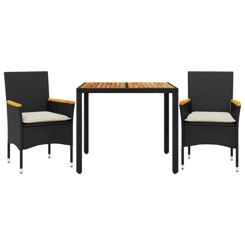 Set Pranzo da Giardino 3 pz con Cuscini Nero Polyrattan Acacia 3278627
