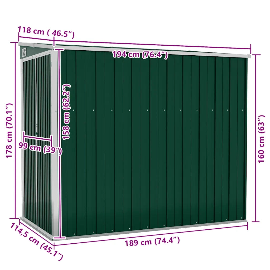 Capanno Giardino a Parete Verde 118x194x178 cm Acciaio Zincato 316221