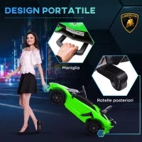 Macchina Elettrica per Bambini a 12V Licenza Lamborghini con Clacson e Telecomando, 107.5x63x42 cm, Verde