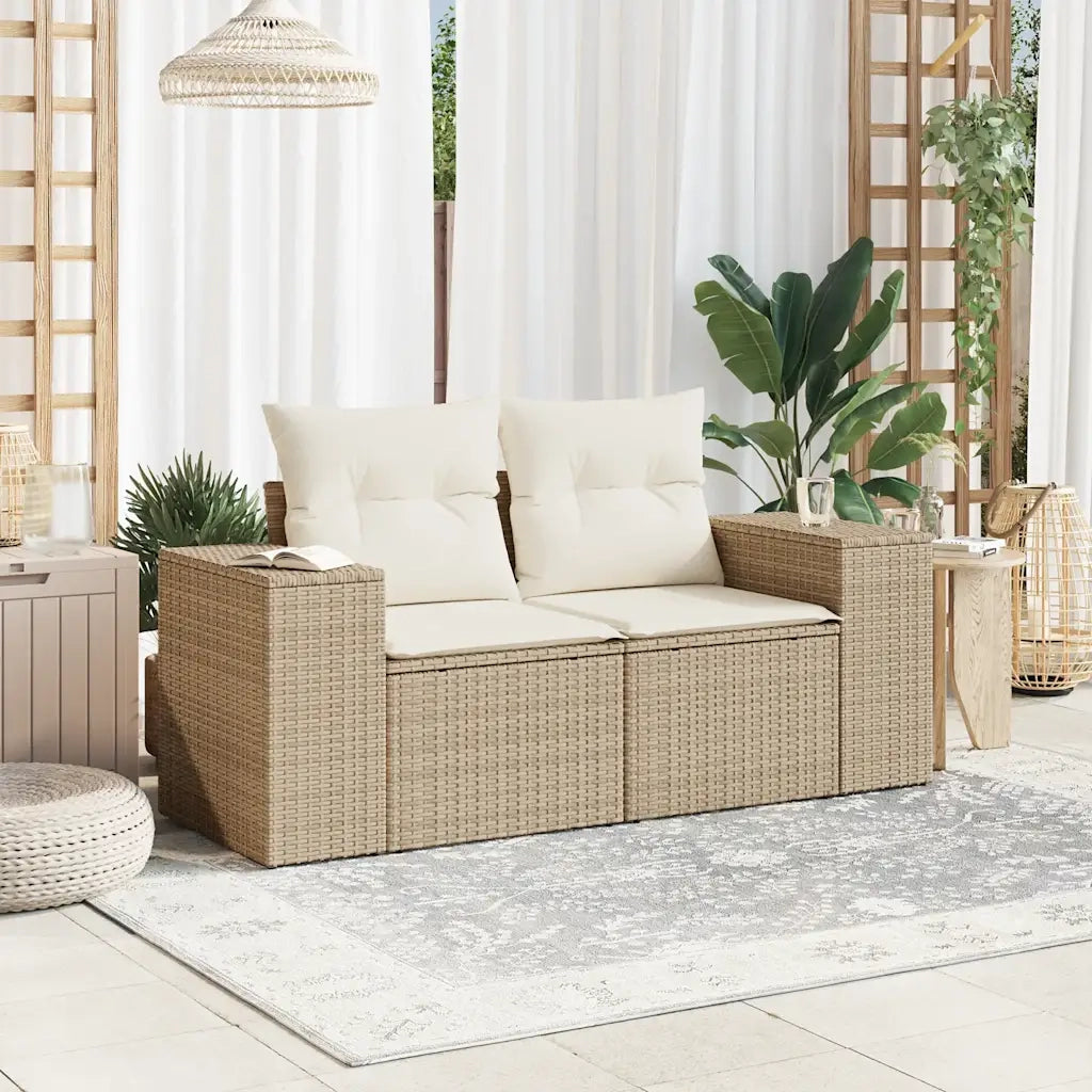 Divano da Giardino con Cuscini a 2 Posti-Sofa da giardino Beige in Polyrattan 261131