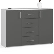 Cassettiera AKORD K45 Cassettiera Bianca 110 cm 2 ante 4 cassetti inserto frontale Grigio Grafite 110x35x80 cm
