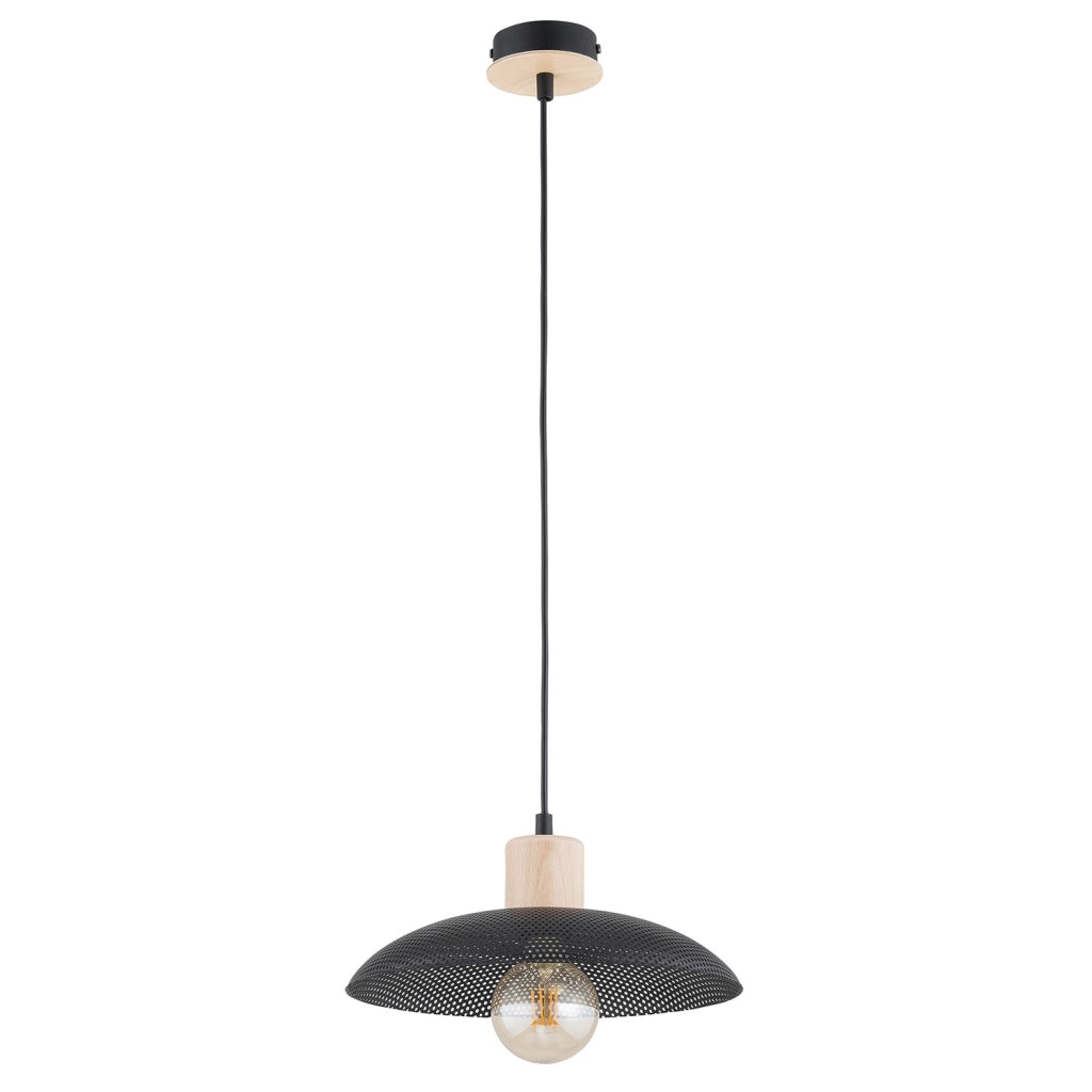 Sospensione Nordica Ishtar 1 Luce In Legno E Acciaio Nero