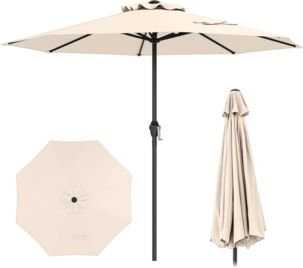 Ombrellone da Giardino 260 cm, Ombrellone con Manovella e 8 Stecche, Tettuccio Ventilato, per Cortile Piscina Giardino (Beige, 260 cm 8 Stecche)