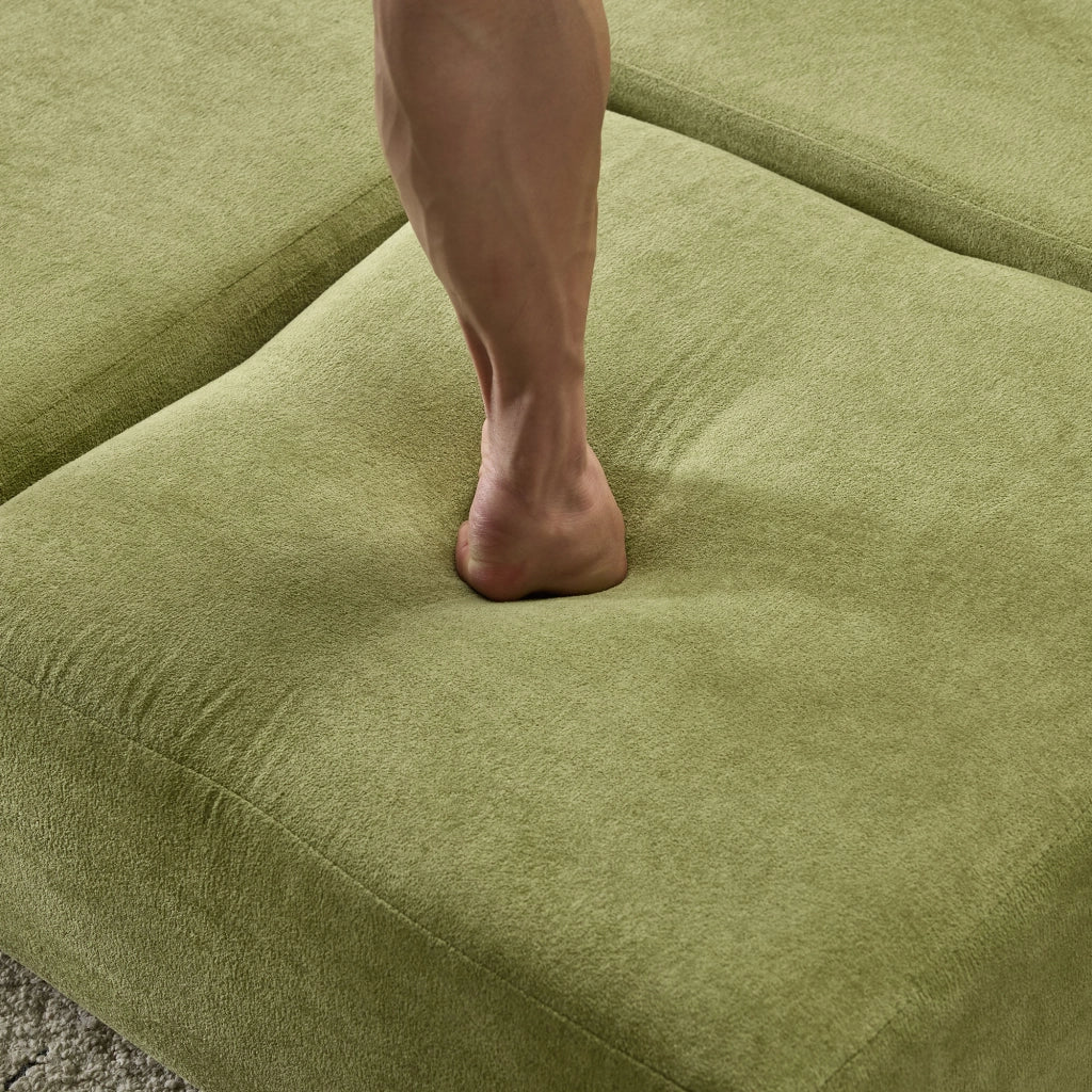 Divano letto modulare multifunzione da pavimento in chenille verde, con schiuma ad alta elasticità, per piccoli spazi