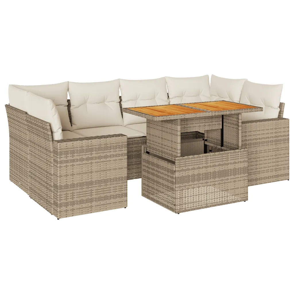 Set Divani da Giardino 7 pz con Cuscini Beige in Polyrattan 3327005