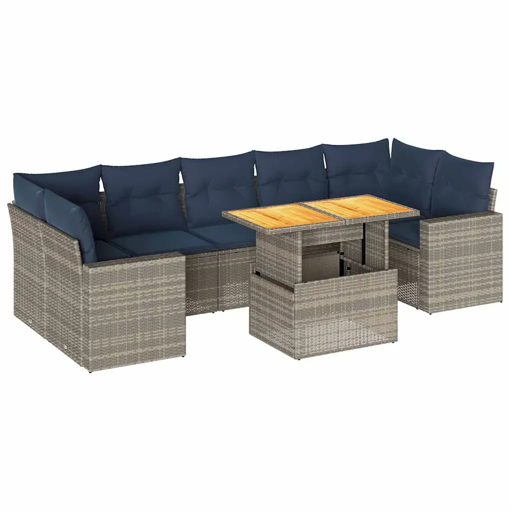 Set Divano da Giardino 8 pz con Cuscini Grigio in Polyrattan 3327015