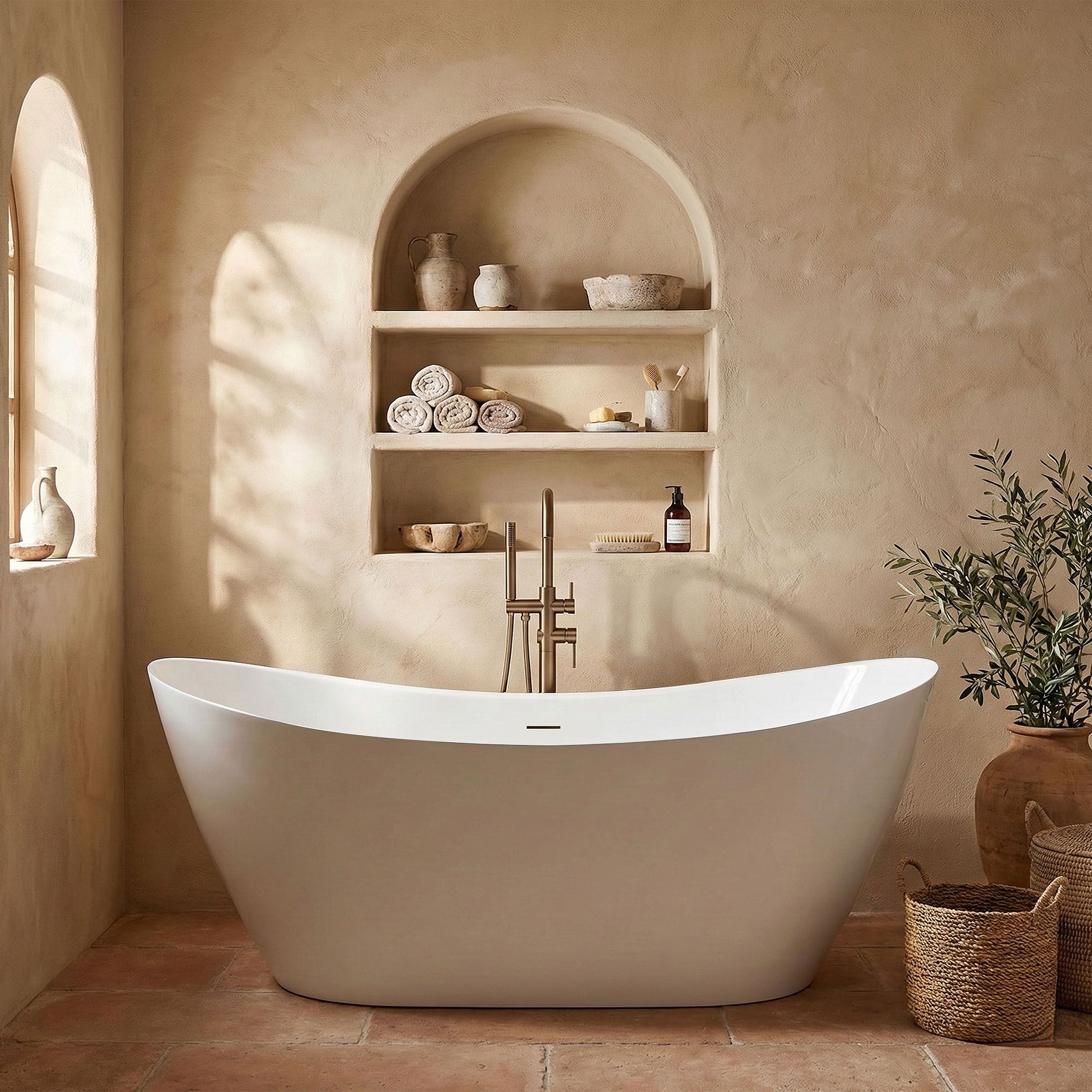 Vasca Bagno Da Terra Rea Ferrano Slim 160 Copritappo bianco