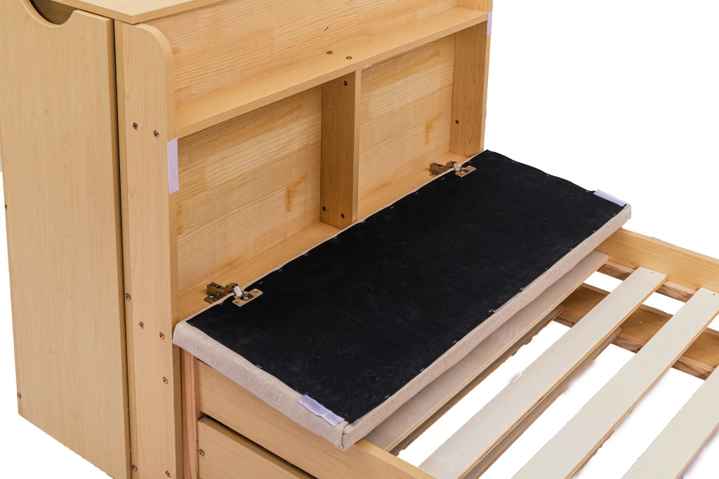 Letto Contenitore con Estraibile 90x200 ¨C MINIMAL ¨C Testiera Imbottita, USB, Legno