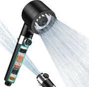 Douchekop con filtro alta pressione doccia a mano - 3 + 1 tipi di getto - 15 m tubo - 15 livelli di protezione contro l'acqua dura - nero