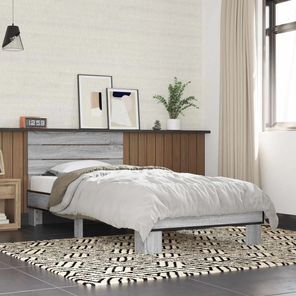 Struttura letto con testata-Giroletto Sonoma grigio 80 x 200 cm 258821