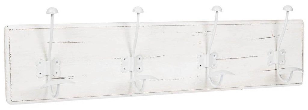 Biscottini Attaccapanni da parete in legno massiccio e ferro forgiato a mano finitura bianco anticato 78x10x21 cm