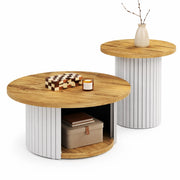 Set tavolino rotondo 75 cm e tavolino d'appoggio 45 cm in MDF naturale