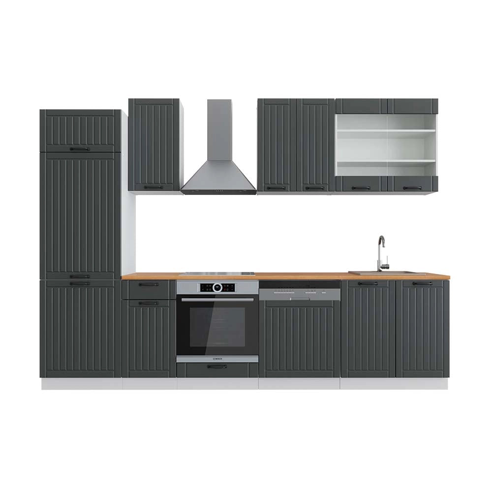 Cucina componibile Fame-Line Antracite rustico/Bianco 300 cm, PL Rovere Vicco
