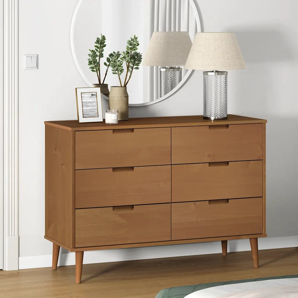 Cassettiera MOLDE Marrone 113x40x80cm in Legno Massello di Pino CFW9508877