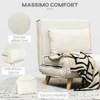 Poltrona Letto 2 in 1 con Schienale Regolabile e Cuscino, in Tessuto Effetto Lino, 72x78x79cm