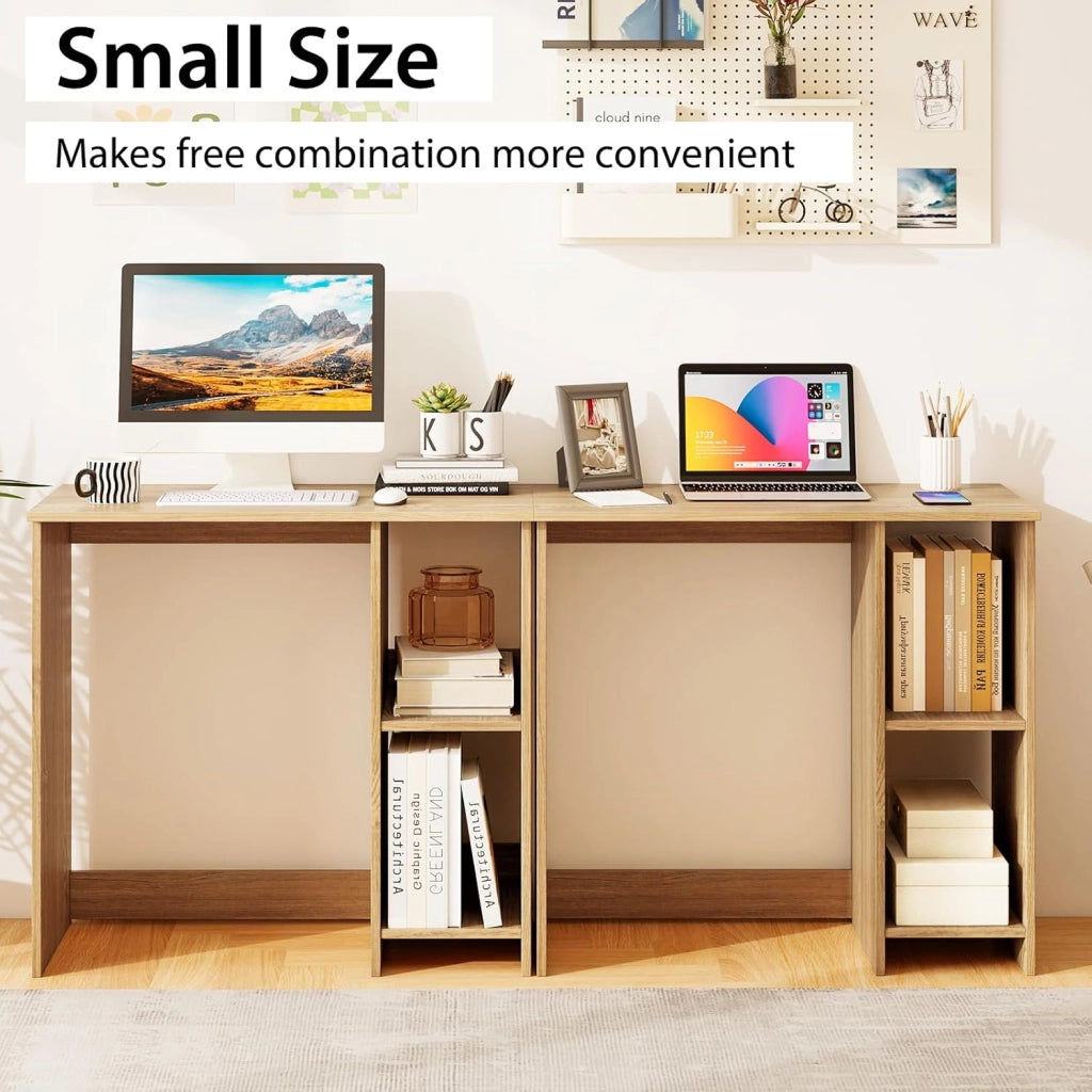 Scrivania da Ufficio, Scrivania con Libreria da Ufficio, Scrittoio con 2 Ripiani, Tavolo in Stile Moderno, per Ufficio, Soggiorno, Camera da Letto, Studio (Naturale)