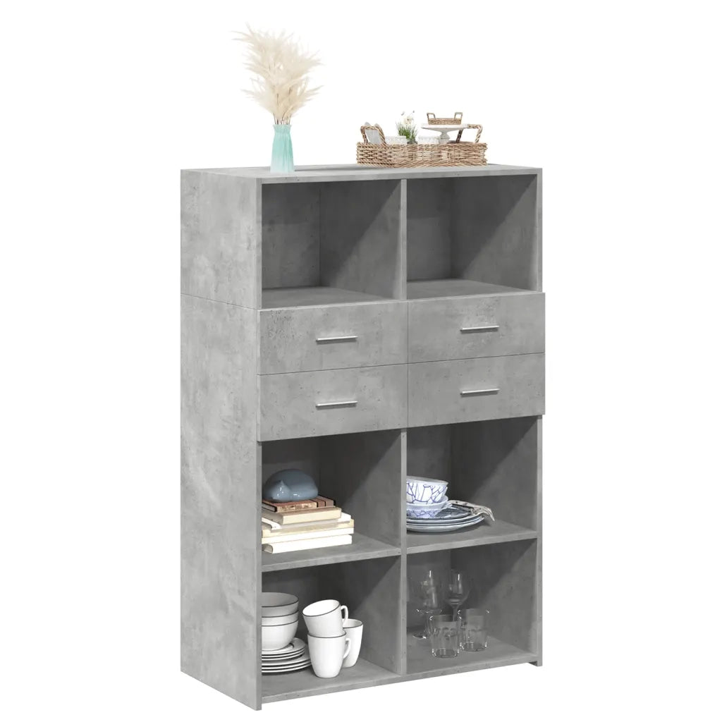 Credenza-Buffet-Armadio da cucina Grigio Cemento 80x42,5x124 cm in Legno Multistrato